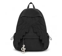 Spacious Angel Wings Backpack for Women, Cute 3D Quilted Nylon Daypack with Multi-Pocket Storage, Lightweight Kawaii Coquette Travel School Bag with Zipper (Black)