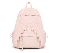 Spacious Angel Wings Backpack for Women, Cute 3D Quilted Nylon Daypack with Multi-Pocket Storage, Lightweight Kawaii Coquette Travel School Bag with Zipper (Pink)
