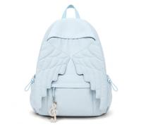 Spacious Angel Wings Backpack for Women, Cute 3D Quilted Nylon Daypack with Multi-Pocket Storage, Lightweight Kawaii Coquette Travel School Bag with Zipper (Blue)