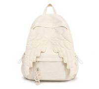 Spacious Angel Wings Backpack for Women, Cute 3D Quilted Nylon Daypack with Multi-Pocket Storage, Lightweight Kawaii Coquette Travel School Bag with Zipper (White)