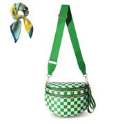 Spacious Checkered Purse Waist Pack Belt Bag,Geometric Bum Bags for Women,Nylon Trendy Functional Bum Crossbody Bag (Green)