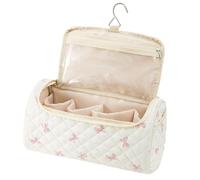 Spacious Cosmetic Pouch, Portable Hair Tool Organizer, 10x5 inches Bag with Quilted Build, Cotton Fabric Toiletry Carrier, Modern Makeup Case with Stylish, Travel Jewelry Bag for Gym