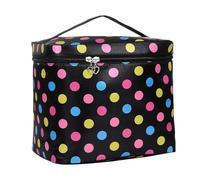 Spacious Makeup Bag with Dividers | Square Handle Cosmetic Bag in Colorful Dots Design | Pochette polyvalente pour maquillage et accessoires | Perfect Organizer for Home and -the-Go, Comme sur la