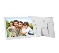 Spacmirrors Cadre Photo numérique 15 Pouces, Lecteur publicitaire à écran LED HD avec télécommande, Calendrier, réveil, Photos, Musique, diaporamas et Affichage vidéo (Cadre Photo Blanc)