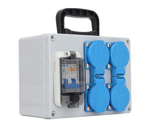 Spacnana Boîte de Prise Industrielle 4 Positions EU 250V 16A, Boîte de Prise Portable avec RCBO RCD Interrupteur Réglable AC230V 40A Disjoncteur pour Usage Intérieur et Extérieur