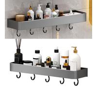 Spacnana Espace Durable en Aluminium Salle de Bain étagère de Rangement de Salle de Bain - étagères Montées avec Conception de Drain pour les Réserves de Douche Gris 30 Cm (Couche unique avec crochet)