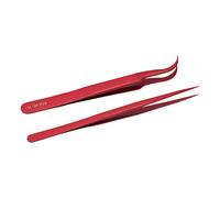 Spacnana Jeu de Pinces en Alliage d'aluminium, Pointes Fines et Antimagnétiques, Têtes Incurvées et Droites pour le Soudage de PCB et la Réparation électronique (rouge)