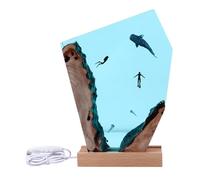 Spacnana Ornements D’art de Bureau en Résine époxy, Veilleuse de Baleine de Plongeur D’océan avec Base de Lampe en Bois, Ornements D’art de Bureau en Résine époxy Faits