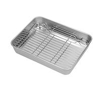 Spacnana Rôtissoire en Acier Inoxydable avec Grille, Plaque de Cuisson Antiadhésive pour la Cuisson et la Pâtisserie, Polie, Passe au Lave-vaisselle, Bords de 5 Cm de Profondeur (26.5 * 20.*5CM)