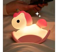 Spacnana Veilleuse Cheval à Bascule, Lampe de Chevet en Silicone avec Fonctions à intensité Variable, Idéale pour la Chambre des Bébés Filles et des Femmes (PINK)