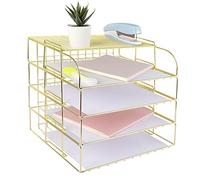 Spacrea Bacs à courrier à 4 niveaux et accessoires, empilables, organisateurs de documents de bureau avec 1 étagère supérieure, fournitures d’école/maison/bureau, doré