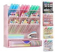 Spacrea Organiseur de bureau - Organisateurs de bureau et accessoires, porte-crayons avec 10 compartiments et 1 tiroir (rose)
