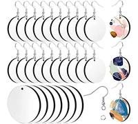 Spactz 30 PièCes Sublimation Boucles d'oreilles Vierges Rondes Panneau MDF Boucles d'oreilles Blanches Boucles d'oreilles de Transfert Chaleur Inachevé pour La de DIY