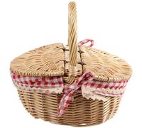 Spactz Panier de pique-nique en osier style campagnard avec couvercle, poignée et doublures pour pique-niques, fêtes et barbecues