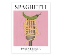 Spaghetti - Pasta Fresca Poster de Veronique Charron 70 x 90 cm Rose clair Tableaux Décoration murale