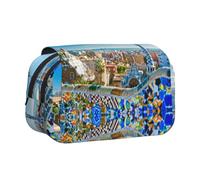 Spain Water City Trousse à crayons double couche à rabat de grande capacité pour 50 stylos, support de papeterie en polyester durable pour l'école, les voyages artistiques (imprimé intégral)