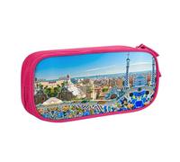 Spain Water City Trousse à crayons double couche de grande capacité personnalisable en tissu polyester pour école, bureau, voyage, rose, Taille unique