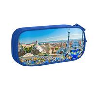 Spain Water City Trousse à crayons double couche de grande capacité personnalisable en tissu polyester pour école, bureau, voyage, bleu, Taille unique
