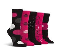 Spairs Femme Bambou Chaussettes, À pois, Brillante & Colorée Designs, Douce, Respirant, Confortable, Longueur de l'équipage, 5 Paires, Taille 37-42 Noir/Écarlate