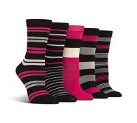 Spairs Femme Bambou Chaussettes, Rayures, Brillante & Colorée Designs, Douce, Respirant, Confortable, Longueur de l'équipage, 5 Paires, Taille 37-42 Noir/Écarlate