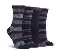 Spairs Femme De plein air Marche Botte Chaussettes,Amorti Pied, Supports d'arche, Respirant, Fil performant, Douce, Longueur de l'équipage, 4 Paires, Taille 37-42 Botte Rayures Marine/Rose