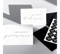 Spakon - Lot de 12 cartes de demande en mariage, 10 cartes de témoin d'honneur et 2 cartes de témoin d'honneur, avec enveloppes autocollantes noires, assorties à nos cartes de demoiselle d'honneur