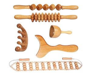 Spalivivre Maderotherapie Kit Complet Cellulite 6 Pièces, Kit Professionnel Maderothérapie Corps, Outils de Massage Wood Therapy pour le Ventre, Les Jambes et Les Fesses