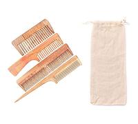 Spancare Lot de 4 peignes antipelliculaires en bois de margousier avec pochette en pur coton