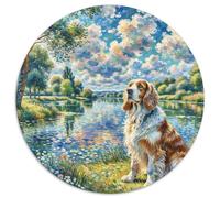 Spaniel Bretagne 1000 Pièces Puzzle Circulaire Animal de Compagnie Chien Puzzles Classiques Jeu Cadeau Unique Jeu D'Intelligence De l'art De La Décoration Moderne 1000pcs (67.5x67.5cm)