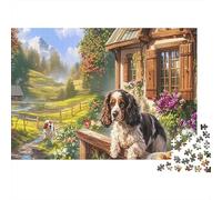 Spaniel Lies par Wooden House Puzzle 1000 Pièces, Pet Défiant pour Adultes, Jeux Éducatifs, Et Décoration 70x50cm/1000pcs