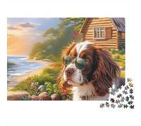 Spaniel Springer 1000 Pièces Puzzle Unique Jeu Cadeau Unique Spaniel Cottage en Bord de mer Puzzles Jouets De Difficiles pour Adultes 52x38cm/1000pcs