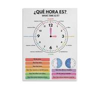 Spanish Language Learning Poster - Telling Time with ¿Qué Hora Es? Educational Wall Art for Kids and Beginners(Framed,16x24inch(40x60cm))