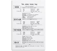 Spanish Language Learning Wall Art Ser Estar Tener Hay Verbs Reference Chart for Students Teachers Classroom Home Office Decor Gift(Framed,08x12inch(20x30cm))