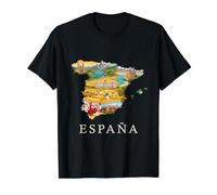 Spanish Roots Carte Souvenir de Barcelone Madrid Séville Espagne T-Shirt Graphique avec Valeur, Homme, Noir, S