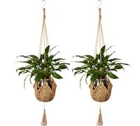SPANN Paniers de Plantes à Suspendre en Corde de Jute Macramé Crochet pour Pot de Fleurs Mural avec Crochets de Suspension pour Décoration Intérieure 2 Pièces