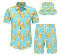 Spanoous Ensemble de chemises et shorts hawaïens amusants pour homme, ensemble de tenues de plage avec chapeau cloche, Couleur-01, XX-Large