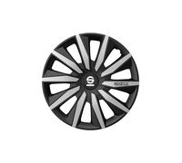 Sparco Jeu de 4 enjoliveurs de Roue 14 Pouces. Modèle Milano Noir/Argent. Design Sportif pour Les Jantes de Votre Voiture. Construction Solide et Durable.