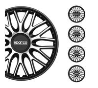 SPARCO Jeu Enjoliveurs de Roues 14 Pouces Noir Argenté en ABS 4 piéces