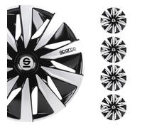 SPARCO Jeu Enjoliveurs de Roues 16 Pouces ABS Noir Argenté 4 piéces