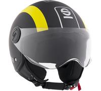 Sparco Riders Sp601 Moto Scooter Homologué ECE 22.06, Casque Demi-Jet avec Visière Anti-Rayures et Déclenchement Micrométrique Mixte, Noir/Jaune (Mat), XL