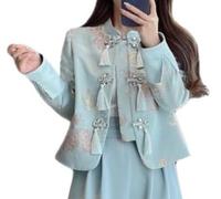 Sparctwer Manteaux de Style Chinois pour Femmes - Manteau Court Bleu pour Femme Veste pour Femme Grue de pivoine en Or Rose Classique brodée Coupe élégante Manteau Tang Femme,Bleu,XL
