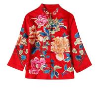 Sparctwer Veste de Style Chinois pour Femme - Chemisier brodé de Style Ethnique Blouse Chinoise rétro brodée Veste pour Femme Manteau à épaule Droite Vêtements Traditionnels Chinois,Rouge,3XL