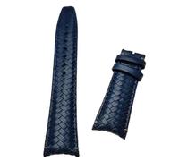 SpaRcz Bracelet de montre tissé en cuir de vache véritable, 20-22mm, Bleu (extrémité incurvée), 22mm