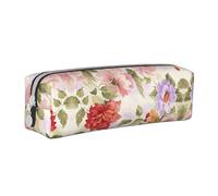 SpaRcz Trousse à Crayons en Cuir à Fermeture éclair Simple, Fleur Rouge, Fleur Violette, Feuilles Vertes, Couleur 6, 21x5x5.5cm