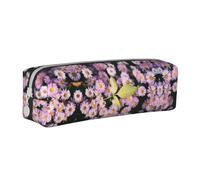 SpaRcz Trousse à Crayons en Cuir à Fermeture éclair Simple, Fleur Violette, Centre Jaune, Feuilles Vertes, Couleur 8, 21x5x5.5cm