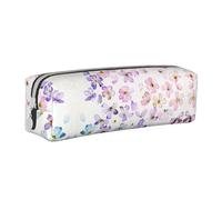SpaRcz Trousse à Crayons en Cuir à Fermeture éclair Simple, Fleur Violette, Fleur Bleue, Fond Blanc, Couleur 6, 21x5x5.5cm