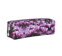 SpaRcz Trousse à Crayons en Cuir à Fermeture éclair Simple, Fleur Violette, Tige Verte, Fond Vert, Couleur 6, 21x5x5.5cm