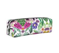 SpaRcz Trousse à Crayons en Cuir avec Fermeture éclair Simple, Fleur Violette, Feuilles Vertes, Fond Blanc, Couleur 4, 21x5x5.5cm
