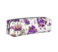 SpaRcz Trousse à Crayons en Cuir avec Fermeture éclair Simple, Fleur Violette, Fond Blanc, Feuilles Vertes, Couleur 1, 21x5x5.5cm