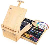 Spardar Chevalet de Table en Bois avec 2 Tiroir et 55 pcs Kit Peinture, Incluez 24 Peintures Acryliques, 10 Pinceaux, 12 Crayons de Couleur et Autres Fournitures D'art pour Artistes Enfants Débutants
